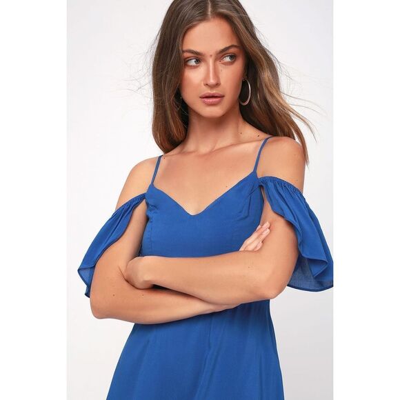 Lulu’s Royal Blue Off-the-Shoulder Skater Dress XL - Picture 4 of 5